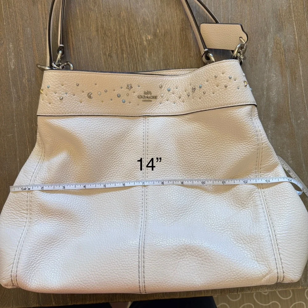 Coach Lexy Stardust Studded Chalk Leather Shoulder Bag Purse F29595 - Picture 11 of 17